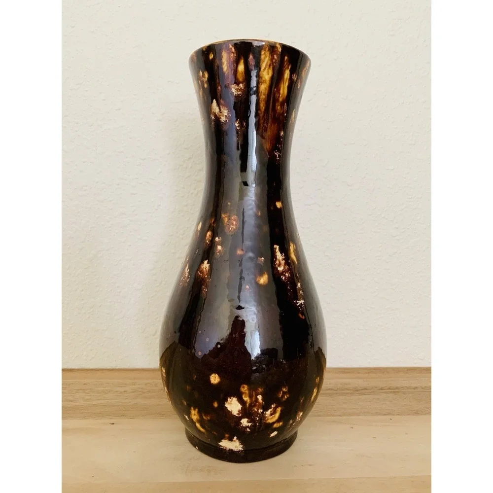 Vintage Splotchy 70s Brown Vase Holland Mold 10
